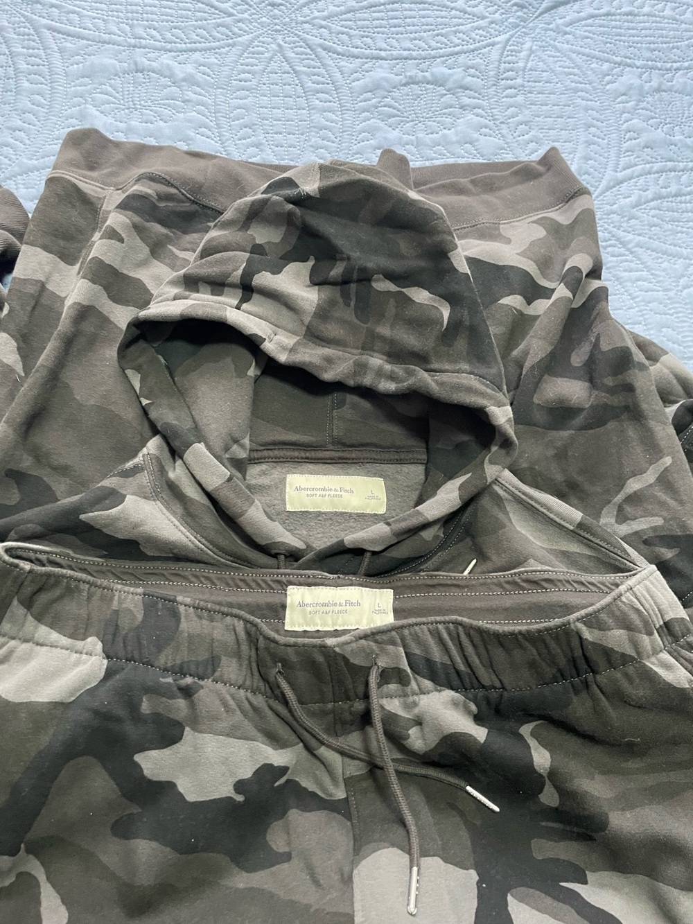 Abercrombie & Fitch Men’s Camo Hoodie and Drawstring Shorts - Olive Green & Gray